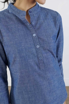 Mandarin Collar Denim Top